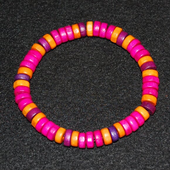 Pink Bracelet,Wood Bracelet,Pink Surfer Bracelet,Pink Wooden Bracelet - Picture 2 of 2